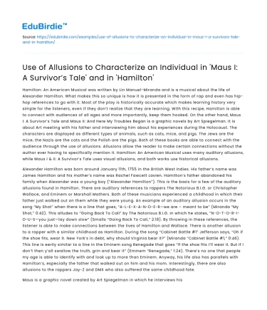 Allusions in ‘Maus I’ and ‘Hamilton’ to Characterize Individuals