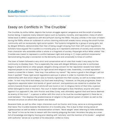 Essay on Conflicts in ‘The Crucible’