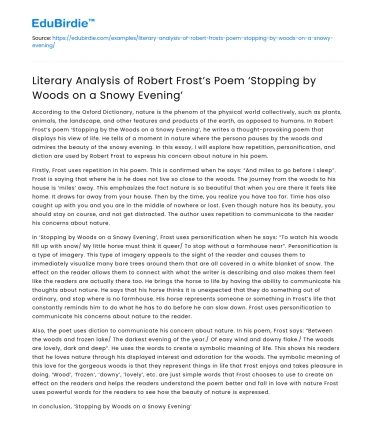 Analysis of Robert Frost’s ‘Stopping by Woods on a Snowy Evening’