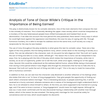 Tone analysis in Oscar Wilde’s ‘Importance of Being Earnest’