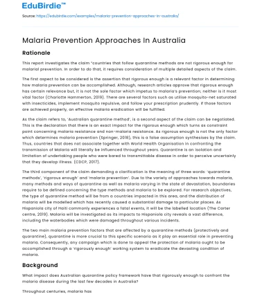 Malaria Control in Australia