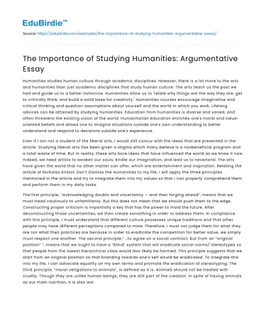 The Importance of Studying Humanities: Argumentative Essay