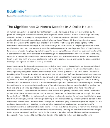 The Significance Of Nora’s Deceits In A Doll’s House