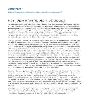 The Struggle In America After Independence