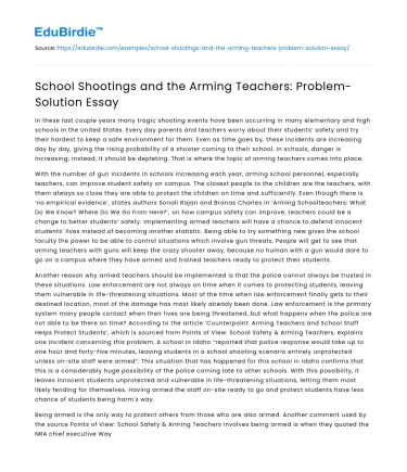 School Shootings and the Arming Teachers: Problem-Solution Essay