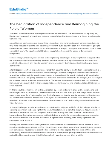 The Declaration of Independence and Reimagining the Role of Women