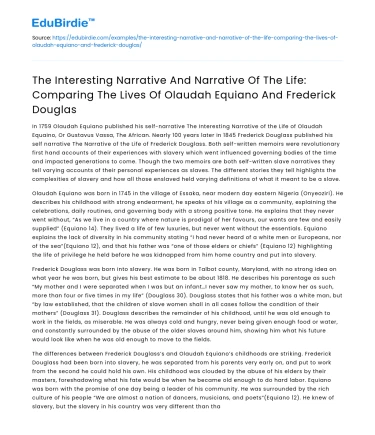Comparing Lives of Equiano and Douglas