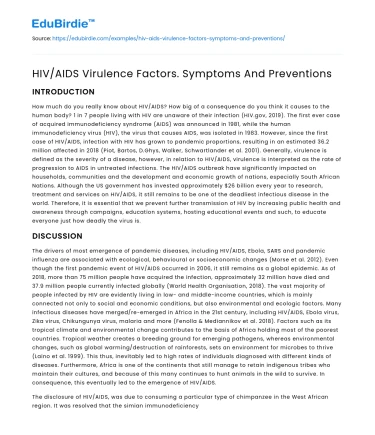 HIV/AIDS Virulence Factors. Symptoms And Preventions