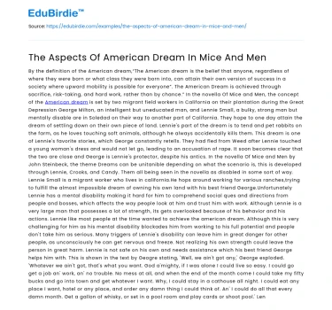 The Aspects Of American Dream In Mice And Men
