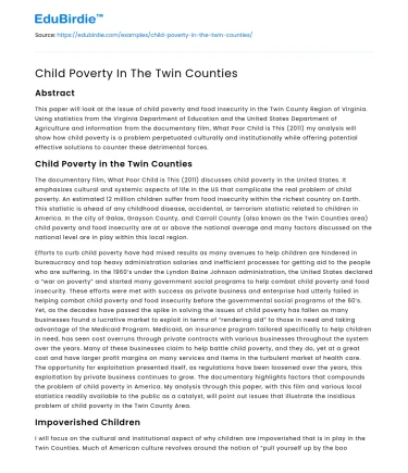 Child Poverty In The Twin Counties
