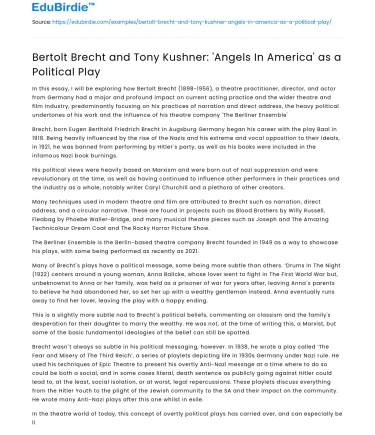 Bertolt Brecht and Tony Kushner: ‘Angels In America’ as a Political Play