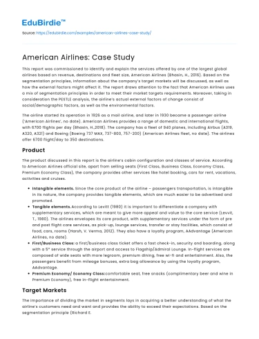 American Airlines: Case Study
