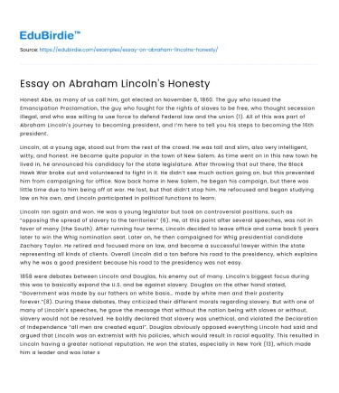 Essay on Abraham Lincoln’s Honesty