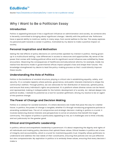 Why I Want to Be a Politician Essay