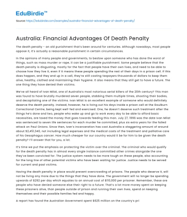 Australia: Financial Advantages Of Death Penalty