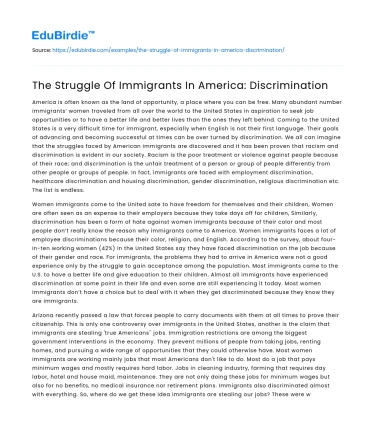 The Struggle Of Immigrants In America: Discrimination