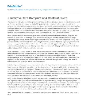 Country Vs. City: Compare and Contrast Essay