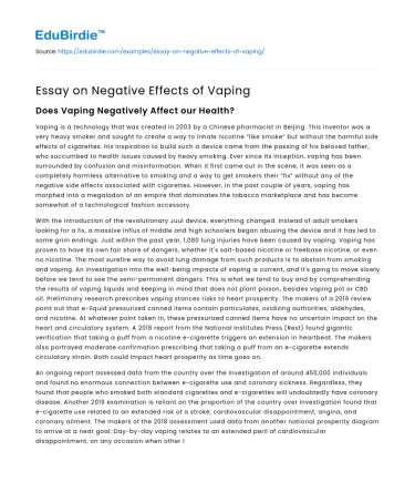 Essay on Negative Effects of Vaping
