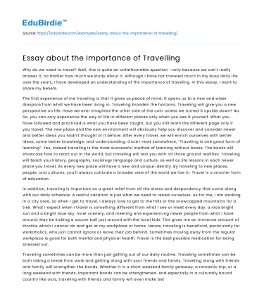 Essay about the Importance of Travelling