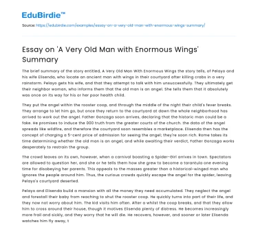 Essay on ‘A Very Old Man with Enormous Wings’ Summary