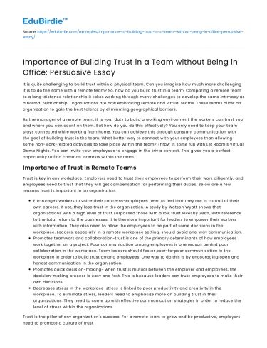 Importance of Building Trust in a Team without Being in Office