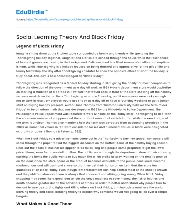 Social Learning Theory And Black Friday