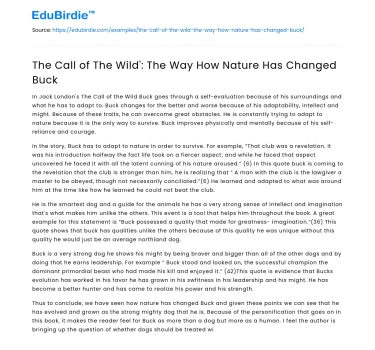 The Call of The Wild’: The Way How Nature Has Changed Buck