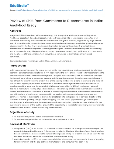 Review of Shift from Commerce to E-commerce in India: Analytical Essay