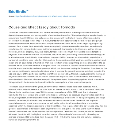 Cause and Effect Essay about Tornado