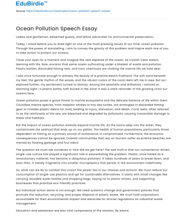 Ocean Pollution Speech Essay