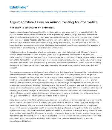 Argumentative Essay on Animal Testing for Cosmetics