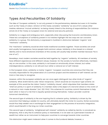 Types And Peculiarities Of Solidarity