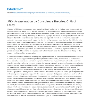 JFK’s Assassination by Conspiracy Theories: Critical Essay