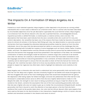 The Impacts On A Formation Of Maya Angelou As A Writer