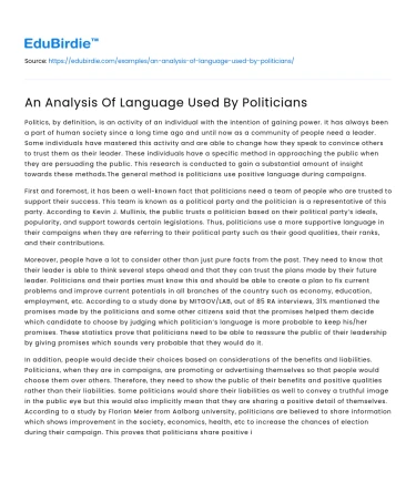 An Analysis Of Language Used By Politicians