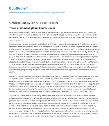 Critical Essay on Global Health
