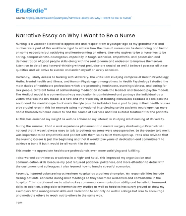 Narrative Essay on Why I Want to Be a Nurse