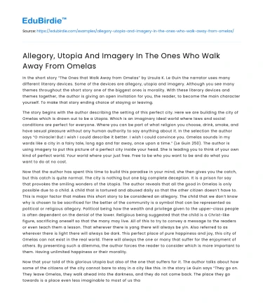 Allegory, Utopia And Imagery In The Ones Who Walk Away From Omelas
