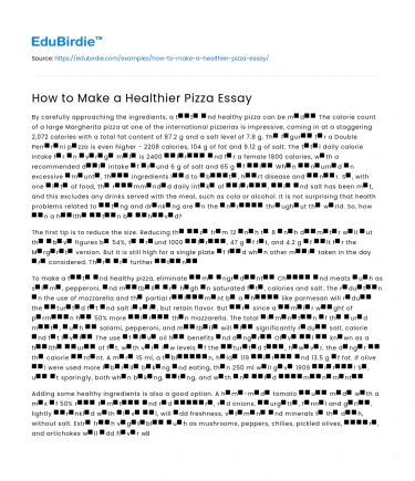 How to Make a Healthier Pizza Essay