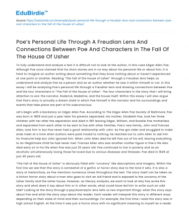 Poe’s Life and Freudian Connections in The Fall of The House of Usher