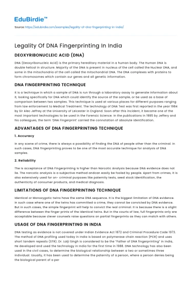 Legality Of DNA Fingerprinting In India