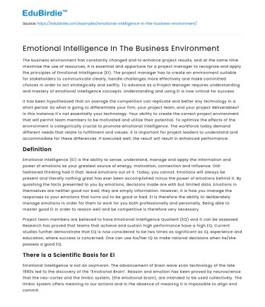 Emotional Intelligence In The Business Environment