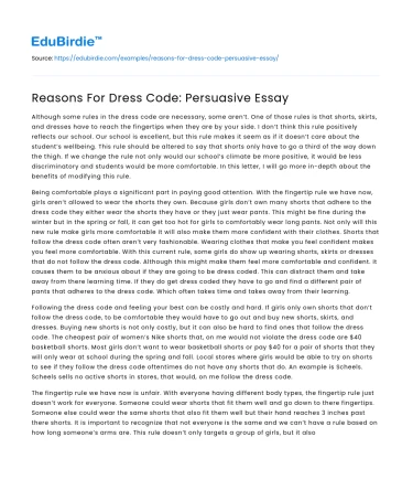 Reasons For Dress Code: Persuasive Essay