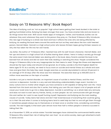 Essay on ’13 Reasons Why’: Book Report