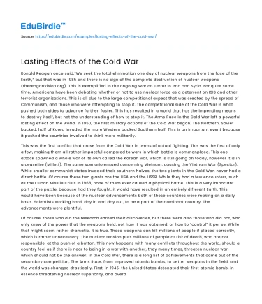 Lasting Effects of the Cold War