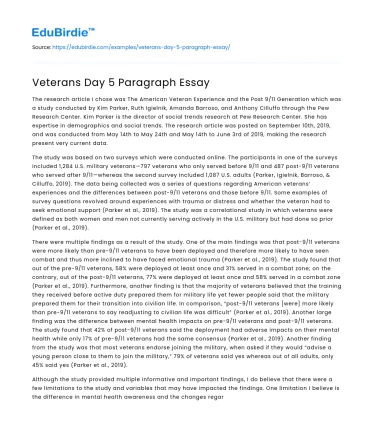 Veterans Day 5 Paragraph Essay