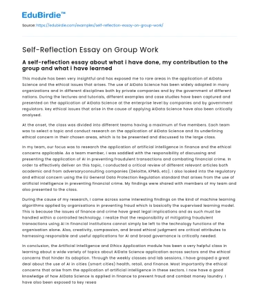 Self-Reflection Essay on Group Work
