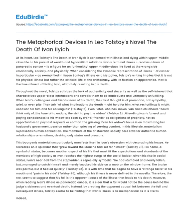 Metaphorical Devices in Leo Tolstoy’s ‘The Death of Ivan Ilyich’