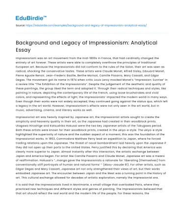 Background and Legacy of Impressionism: Analytical Essay