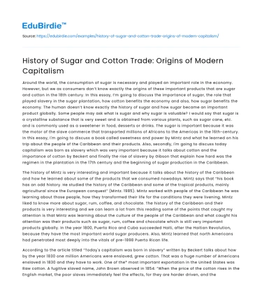 History of Sugar and Cotton Trade: Origins of Modern Capitalism